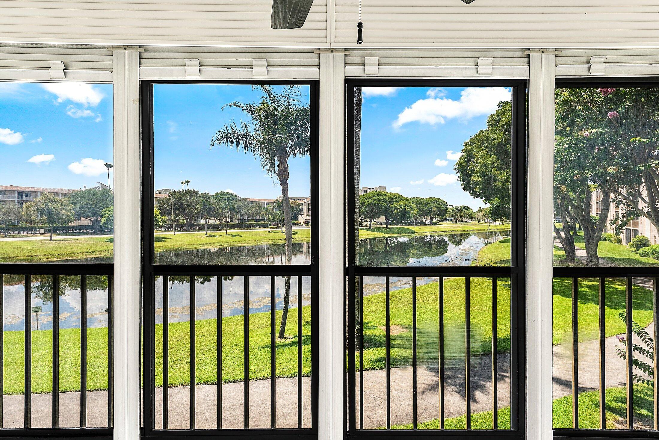 Welcome to one of the most beautiful balcony views in Huntington Lakes! This spacious and open move in ready condo features a functional two bedroom layout, with in-unit laundry, low HOA and a private balcony view that might make you want to sleep outside. The master bedroom features a convenient flex. Which is perfect for remote and at home office space. Impact windows have been ordered and will be replaced soon. It does not stop there. Head down on a sunny day to the resort-style living newly renovated Clubhouse offering a 610-seat theater, banquet hall, fitness/aerobics rooms, indoor pool, billiards, 9 pickleball courts, 4 Har- Tru tennis courts, and endless clubs and activities. Gated community with double elevators. Open, airy, and perfect for relaxing after a long day!