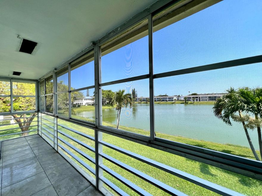 MUST SEE WITH WATER VIEWS IN 55+ CENTURY VILLAGE! Highly Desirable Somerset Section Updated CORNER 2/1.5 With Gorgeous Water Views! Lovely Updated & Open Kitchen W/Upgraded Stainless Appliances and Window For Natural Light & Water View! Updated Baths: Full Bath Features A Step In Shower. Large Format Neutral Title Flooring Flows Throughout. Long Lanai Offers Extra Space and the Perfect Spot to Take in The Views! Beautifully Maintained Building with New Roof (2021). Fantastic Location Close to the Main Clubhouse, Medical Center Building, and the Haverhill Entrance. Century Village Is A Vibrant 55+ Community Centrally Located in Highly Desirable Palm Beach County Close to the Airport, Downtown, Beaches, and More! Enjoy An Active 55+ Lifestyle with Resort Style Amenities... Century Village is a 55+ Resort Style community with so much to offer - Much To Offer - shows, movies, clubs, pools, security, and transportation service. The Clubhouse features a theater, indoor pool, card room, community/party room, billiard room, shuffleboard, tennis, pickleball, bocce, and two outdoor pools, Numerous heated outdoor pools throughout the community. Separate fitness center with gym and outdoor heated pool & resistance pool. Two guarded gates and 24-hour roving security patrol.