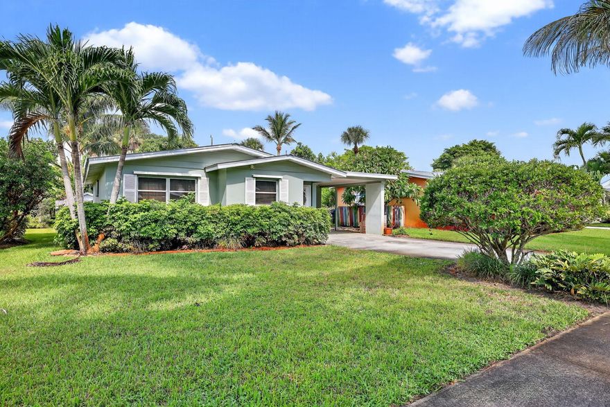 Opportunity Awaits! Charming 3BR/1BA CBS home ideally located north of Ocean Blvd, perfectly nestled between downtown Stuart and the beaches, minutes to shopping, restaurants and culture! This adorable gem features a durable metal roof, classic terrazzo floors, and a fully fenced, Zeninspired backyard complete with hot tub, lush landscaping, well water irrigation, and the best mango tree around.