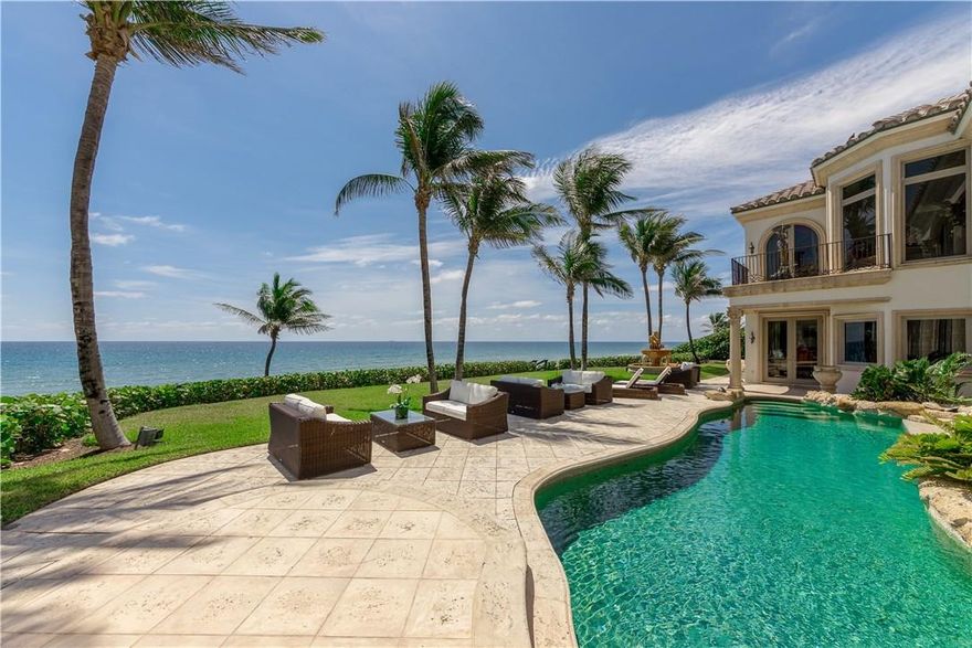 Magnificent Direct Oceanfront Estate in beautiful South Florida. 175' on Sand & Direct Intracoastal for your mega Yacht. Enjoy the best of both worlds, with sunrises & sunsets from your private piece of paradise. Casa Serena encompasses just under 20,000 sqft of custom workmanship throughout. 7 bedrooms, 7.5 bathrooms, Home theater, Tennis court, 10 car garage, Library, Billiards room, Wine room, 2 elevators, Summer kitchen with pool & spa. Interiors designed by Simmons & Saray & built by Bomar.