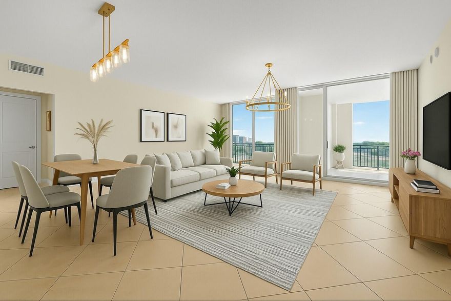 In a market where space is hard to come by, this residence delivers one of the most comfortable and generous layouts you'll find downtown at this price point. The oversized living room and open floorplan offer far more room than what you typically see in comparable homes, making day-to-day living both relaxed and functional. With 1,721 square feet of interior space and an additional 342-square-foot balcony, this two-bedroom plus den lives more like a single-family home than a condo. The home is also fully ADA compliant, offering enhanced accessibility and ease of movement throughout. The expansive great room flows seamlessly into the dining area and out onto the terrace, with floor-to-ceiling hurricane-impact windows filling the space with natural light. Custom-built closets throughout