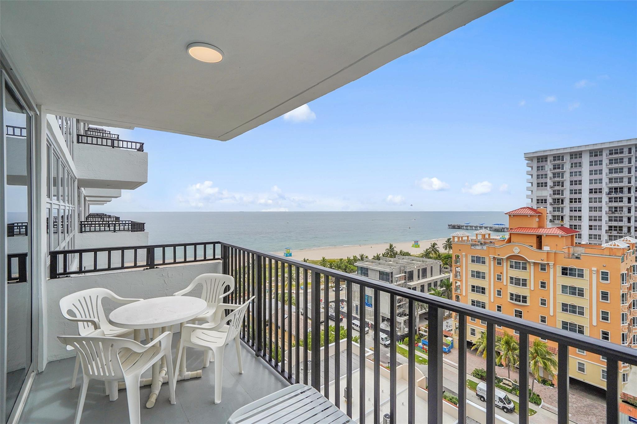 Spend your winter here! Enjoy sweeping ocean and intracoastal views from two private balconies in this fully furnished and equipped residence. Floor-to-ceiling hurricane-impact windows and sliders fill the home with natural light, two walk-in closets Silver Thatch offers resort-style living with 24/7 security, garage parking, tennis, pickleball, bocce, fitness center, sauna, and a newly added covered barbecue area. Perfectly located just steps from the fishing pier, restaurants, shopping, boating, golf, and all the best of Pompano Beach.