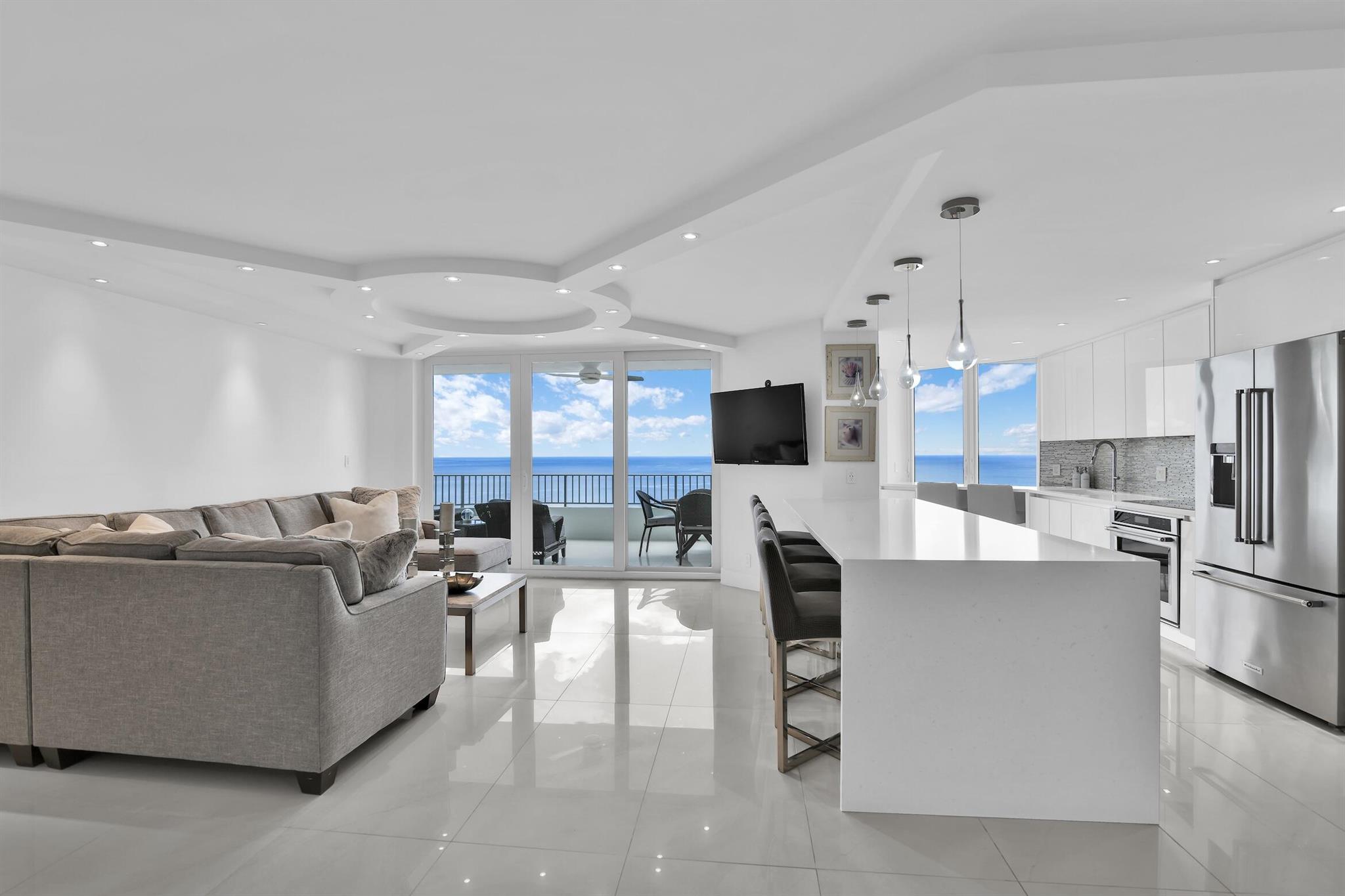 Experience breathtaking ocean views from this beautifully renovated 2BR/2BA residence at The Chalfonte. Designed for modern coastal living, it features an open, light-filled layout with sleek tile floors and expansive floor-to-ceiling windows framing the blue Atlantic. The stylish kitchen offers custom cabinetry and premium appliances, seamlessly connecting to spacious living and dining areas. Both bedrooms enjoy serene ocean vistas and generous closets. The Chalfonte is Boca Raton's premier oceanfront community with resort-style amenities: direct beach access, oceanfront pool, fitness center, tennis & pickleball courts, social rooms, and 24-hour security--all just minutes from Mizner Park, dining, and shopping.