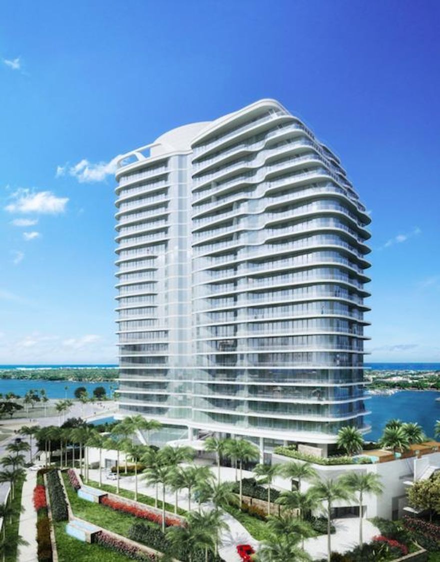 Iconic 25-story new development with unobstructed ocean/Intracoastal views steps from Palm Beach. Flow-through residences offer dramatic ceiling heights, floor-to-ceiling glass, expansive balconies. Amenities include pools, salon, spa, gym, valet.