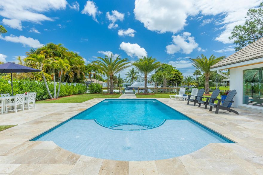 WATERFRONT OCEAN ACCESS & SALTWATER POOL W/ PRIVATE DOCK AND TIKI HUT. Positioned at the St. Lucie River, this beautifully remodeled home is complemented with a modern coastal decor and is fully equipped and furnished for your stay. Whether you're an avid boater or just looking for a gorgeous spot to relax, you're sure to find yourself sunbathing by the crystal clear pool that overlooks a private dock where you can tie up or fish for a variety of species. The dock is equipped with a cleaning station, electric, & water for your watercraft. Relax & swing under the large private Tiki Hut while watching your favorite show & eating your favorite meal fresh off the grill. Currently accepting next season offers Monthly Rates: Off-Season: $8500; Mid-Season:$12K; Season: $16K.(taxes&fees apply)
