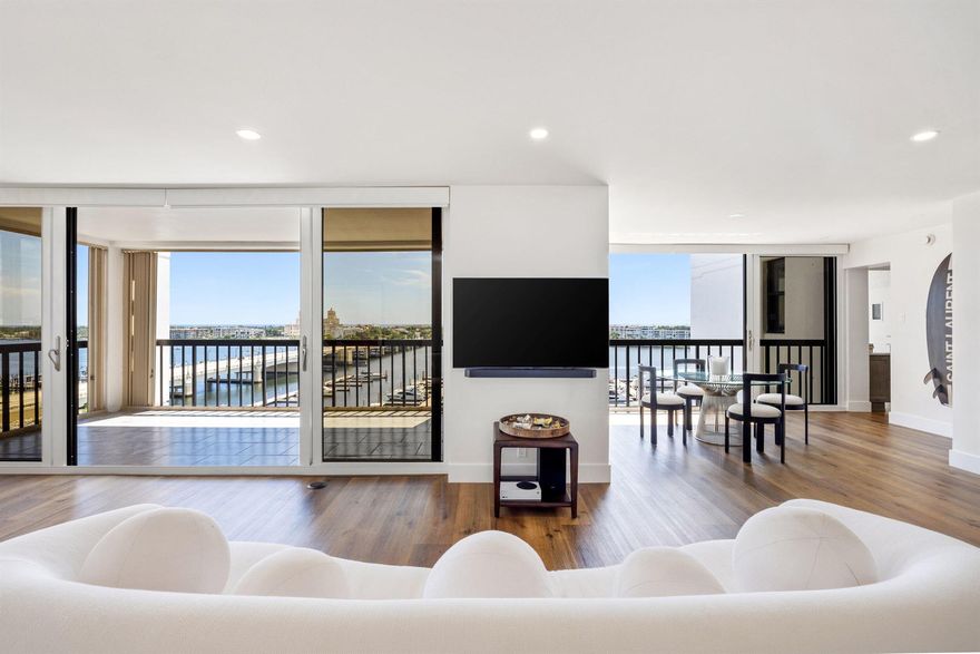 Fully renovated in 2023, this chic waterfront residence is anything but ordinary. Luxury meets creativity in this spacious corner unit, offering a modern reimagining of classic Palm Beach views. With sweeping east and north exposures from every main room, natural light fills the space all day long.Taken down to the studs and thoughtfully rebuilt, the home features all-new HVAC, plumbing, and electrical systems. Wide-plank flooring, new baseboards, doors, and trim lend a seamless, contemporary feel, while smooth ceilings with custom LED recessed lighting add a sophisticated touch. The designer kitchen boasts custom cabinetry, granite countertops, all-new Bosch appliances, and curated hardware. The primary bath has been completely redesigned to include dual vanities, an oversized shower,