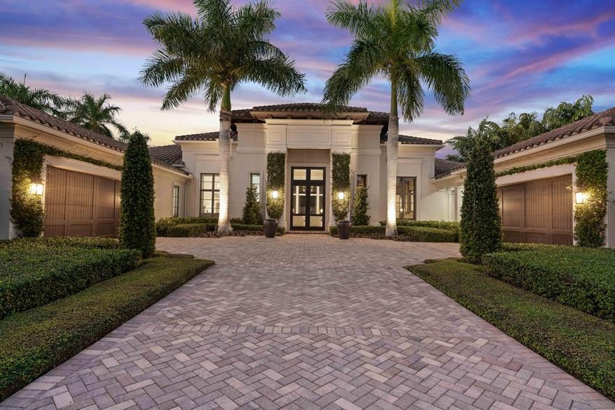 Impeccably Designed & Professionally Decorated Bentley Model Built by Courchene sits on 1/2 Acre Corner Lot in the Grand Estates w/Private Water Feature & Dedicated Greenspace Behind. This Pool Home w/4 Bedroom, 5.2 Baths, 2- 2 Car Garages, 1 w/Full AC has it all! Luxurious Details in Moldings, Cabinetry & Finishes, Custom Marble Fireplace, Marble & Wood Floors, Stunning Wine Wall, 7 Seat Theater. Open Kitchen Features Quartz Counters, Oversized Island, Top of the Line Thermador Gas Appliances. Butler's Pantry & Large Walk-in Pantry. Formal & Informal Living & Dining Rooms. Hurricane Impact Windows & Doors throughout. Luxurious Master Suite w/Separate His & Hers Baths & Spacious Walk-in Closets with Beautiful View of Heated Pool & Spa, Adjacent Large Office/Library has Private Entrance & Garden Views. Covered Loggia with Summer Kitchen features Built-in BBQ, Refrigerator, Gas Fireplace & Outdoor Shower.
The Club has an 18-Hole Raymond Floyd Championship Golf Course w/ Caddie & No Tee Times. 33-Acre Practice Area, Fitness Center, Full-Service Spa, Salon & Massage. His & Hers Locker Rooms. Casitas (next to the Club) available for Overnight Guests. Old Palm Members have Privileges at The Resort at Singer Island.
Beautiful Home Boasts a Special Floorplan for Family, Friends & Entertaining. Old Palm is Convenient to Fine Dining, Shopping, Beaches, Airport & Worth Avenue.