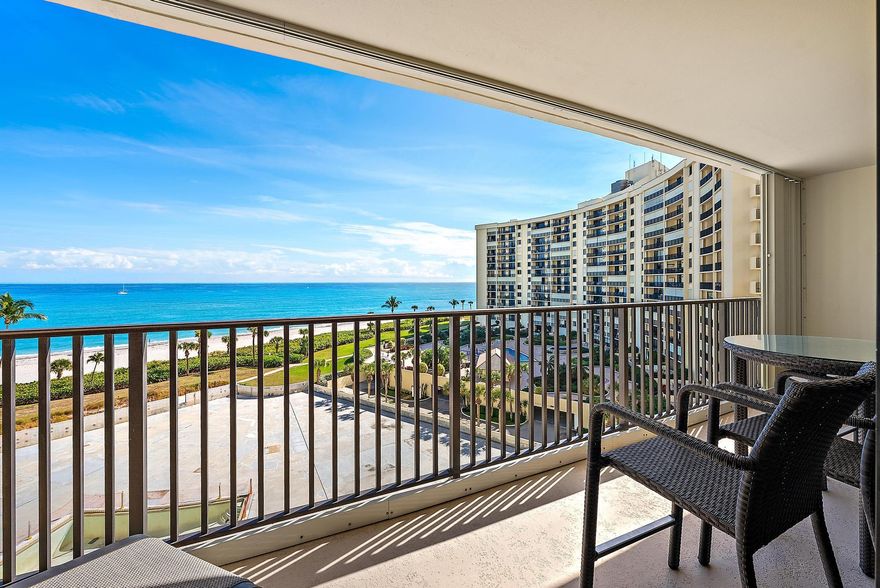 Leasing for the 2027 Season only - Wake up to sunrises and endless ocean views from this 2BR/2BA Ocean Trail condo in the heart of Jupiter. Relax on your private balcony, spend the day on the sandy beach just steps away, or enjoy a peaceful stroll to Dubois Park shaded by coconut palms and seagrape trees. This desirable oceanfront community offers resort-style amenities including direct beach access, a heated oceanfront pool (currently being enhanced), tennis courts, fitness center, social rooms, and 24-hour manned gate security. Inside, enjoy a bright and open living space with floor-to-ceiling windows showcasing the sparkling Atlantic. Ideally located near Jupiter Inlet, the Lighthouse, top-rated dining, boutique shopping, golf, and entertainment. Live like you're on vacation every day.