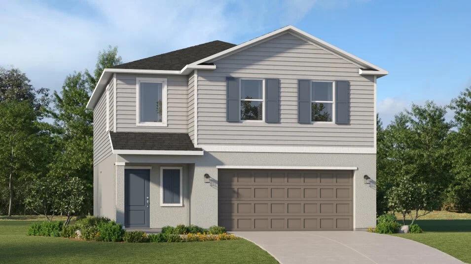 This expansive two-story home boasts a well-designed layout, featuring a first floor dedicated to shared living and entertaining. The open concept design seamlessly connects the kitchen, dining room and family room, with a patio extending the interior space outdoors. Upstairs, a spacious loft separates the three secondary bedrooms from the serene owner's suite. Completing the home is a convenient two-car garage.