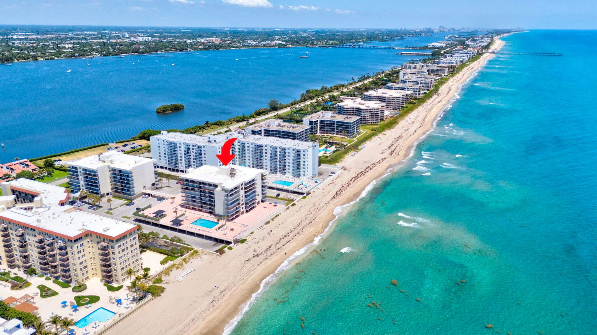 Stunning 2 bed, 2 bath luxury waterfront condo in Palm Beach with direct beach access just one floor down!Enjoy ocean views from your oversized balcony.Fully renovated with Italian porcelain tile, gourmet kitchen with Miele fridge, Viking cooktop & Monogram oven. Upscale furnishings included. Bedrooms feature custom walk-in closets. Hurricane impact windows/sliders. In-unit washer/dryer. Includes storage & 2 reserved parking spots. Resort-style amenities: doorman, heated pool, gym, sauna, BBQ, & library! Can rent immediately.