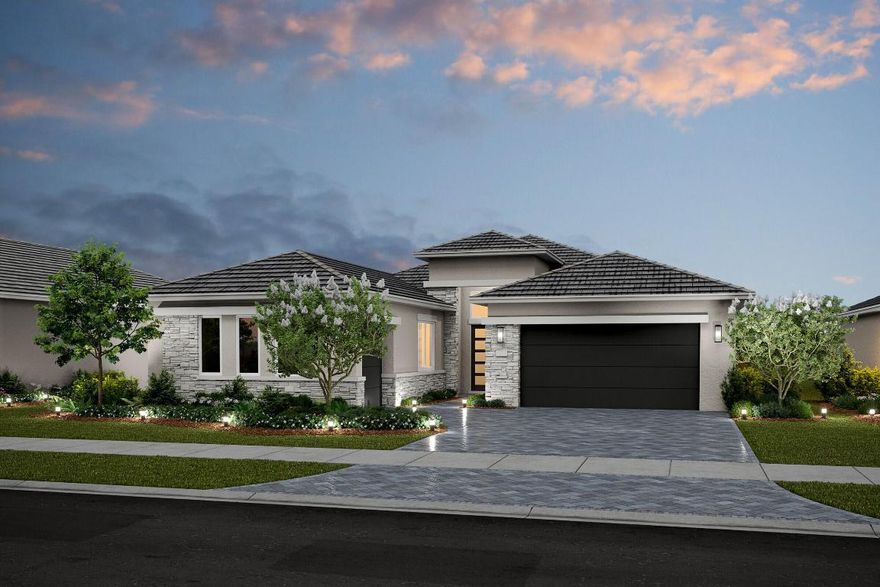 Palm Beach Gardens exclusive boutique style community, La Terre in Avenir, is closing out with one home left for sale, scheduled to be ready June 2024! The Hartwell floorplan is a beautiful open concept home featuring all of today's modern luxuries and upgrades. Situated on one of our spacious lots facing East/West. The beautiful Modern exterior welcomes you into a spacious foyer, complete with crown molding. The kitchen is an oversized chef style kitchen with quartz countertops,  ample storage, and GE Monogram appliances. The Primary Suite looks out over the manicured private backyard and features crown molding, Restoration Hardware vanities, free standing tub, welcoming curbless shower and oversized walk-in closet. The home also features 3 additional bedrooms and a game room.