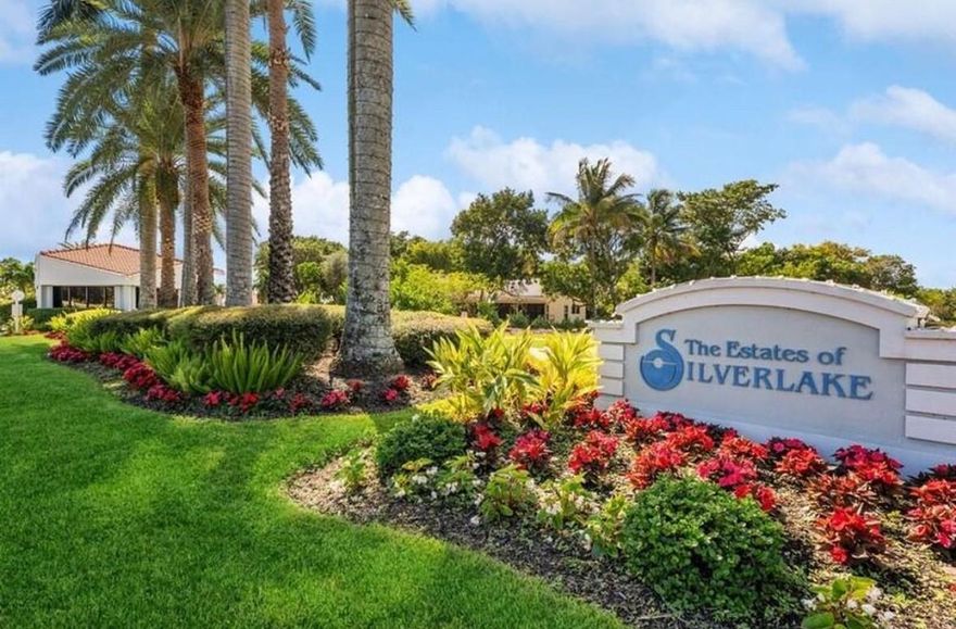 Exceptional opportunity to own this rare 4-bed, 2.5- bath in the highly sought-after gated community of The Estates of Silverlake! This gem offers stunning lake and sunset views, situated on a corner lot of a serene cul-de-sac. New roof 2020, new A/C & compressor 2020, water heater 2020, vaulted ceiling & sky light, SS appliances + granite countertops with a total of 3,644 Sqft. This home it's a must-see! Enjoy fun community amenities such as new pickleball & tennis courts, club house, pool, park & playground with the convenience of a central location, near shops, dining, highways, beautiful beaches and Downtown Delray. Your new home awaits! Call Listing agent to schedule a tour! All ages.Pet friendly.Large primary bedroom with walk in closet.Large screened in patio.Ample floor plan and room for a pool.Avocado, banana & magnolia trees.Property can be fenced in.Well maintained lake.Sprinkler system.HOA includes internet + cable with HBO/HBO MAX. This home is directly across the street from the exquisitely landscaped community park.