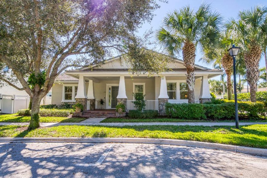 This stunning one-story Sandpiper model features the most charming front elevation and lives like a model home, offering an exceptional blend of style, comfort, and upgrades. The private pool and spa are heated, saltwater, and controlled by an EasyTouch remote, creating a true resort-style outdoor living space. A screened porch, vinyl privacy fence, and serene setting make it ideal for relaxing or entertaining. Inside, enjoy higher ceilings in the main living areas, 8-foot doors, satin nickel hardware throughout, hurricane-impact windows and sliders. The home is equipped with a new A/C, new kitchen appliances, and a new washer and dryer. Additional highlights include granite countertops in the kitchen and baths, a well-appointed laundry room with sink and cabinetry, and a pool heater.