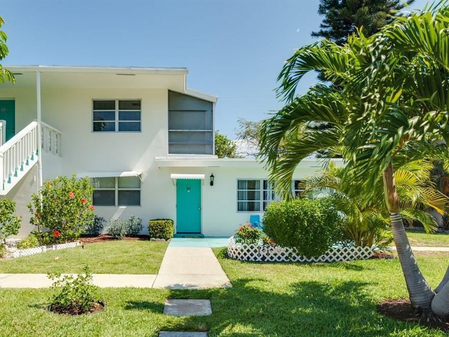 Wonderful first floor all ages condo just one block from the proposed Town Square Redevelopment area in downtown Boynton Beach! Two large bedrooms with spacious closets, updated bathroom, updated kitchen with pantry including breakfast/snack bar eating area.  Private open patio entrance to your end unit condo.  Low monthly fee - less than $214, leasing immediately is permitted and up to 3 pets. Walk to Boynton Harbor Marina, shops, restaurants, library, post office and more.  Close to many beautiful beaches.