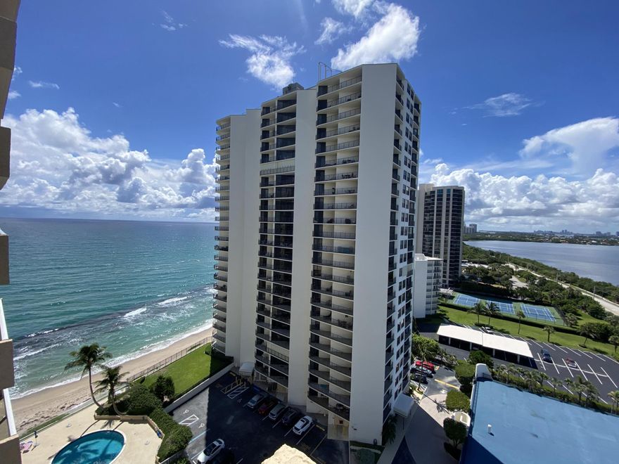 Enjoy Ocean and Intracoastal views from this beautiful 15th floor newly remodeled and fully furnished condo featuring a gourmet kitchen + quartz countertops + top of the line stainless steel appliances, wine cooler, coffee bar plus, large flat screen in LR, King bed in master BR + Twin Beds in in second bedroom. Fine tile flooring. Walk in Shower in Master BR + walk in shower in Guest BR. Building amenities include a elevated pool deck + heated circular pool + BBQ picnic area on ocean. All impact glass doors/windows. Parking spot is #31 by the elevator. Fitness facilities, billiards room + library. The best views on the island with SW views of ocean + ICW waterway with sunrise and sunset views! Watch the cruise ships come in and out of Port! Located on the pristine north end of island.
