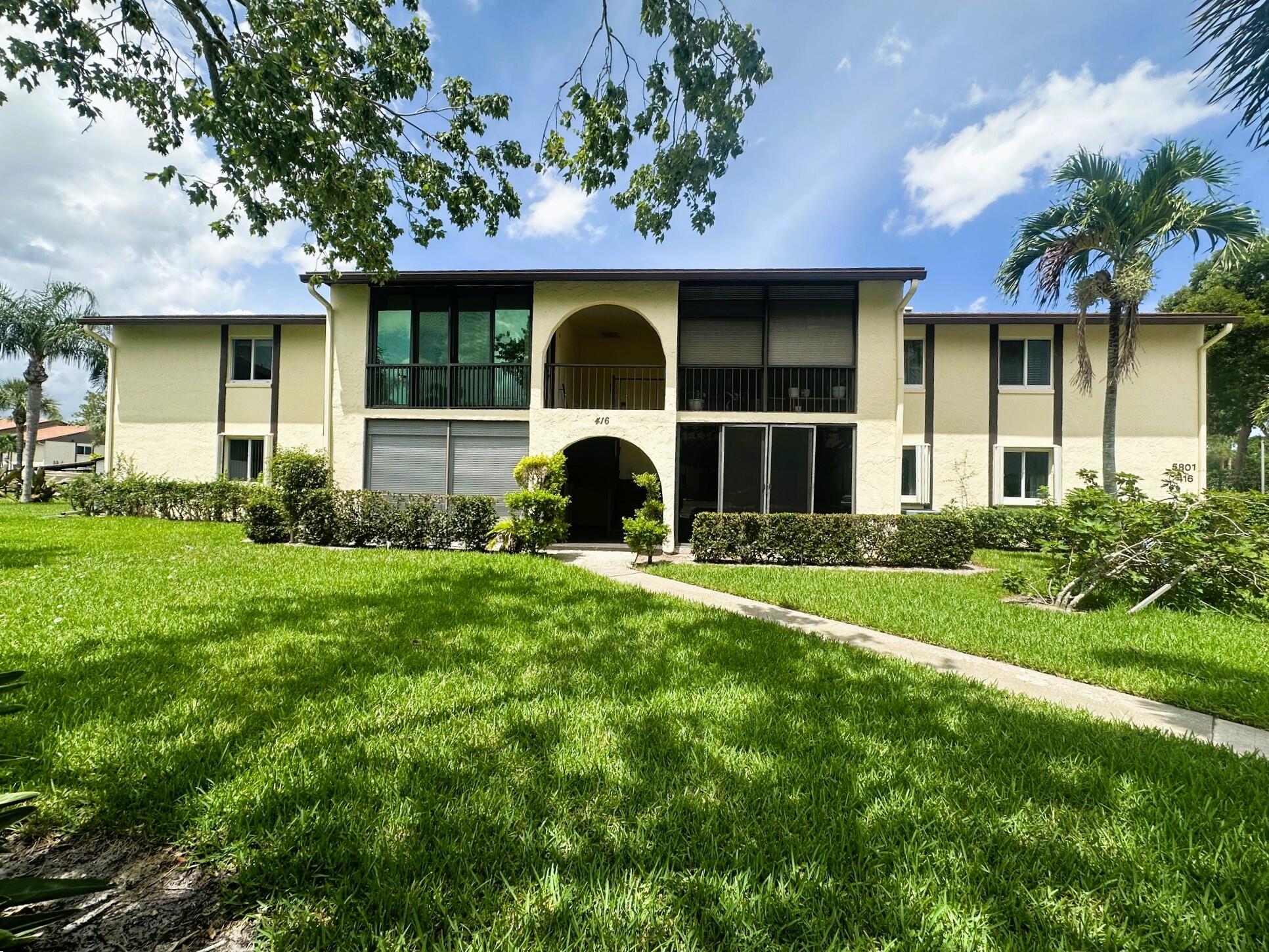 ADULT 55+ Community. Bright & Breezy Corner Unit nestled on the 2nd floor, with impact windows and sliding impact glass door to relax & enjoy the patio. Tile and vinyl flooring run throughout for easy maintenance and style. The kitchen features stainless-steel appliances and a convenient stackable washer & dryer. The patio includes a storage area. Enjoy vibrant community living with access to a clubhouse and sparkling pool. Ideally located near restaurants, library, bowling alley, Publix, scenic parks, and the beach--with easy access to both I-95 and the Turnpike for effortless commuting. Association Requires $500 Security Deposit, refundable upon tenants' vacancy.