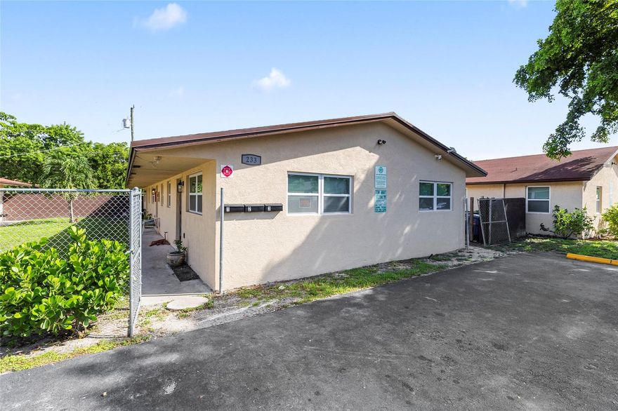Recently renovated triplex located in the heart of Pompano Beach! Each unit has 2 bedrooms and 1 bathroom. This property offers three well-appointed units with modern upgrades, making it an excellent opportunity for investors. Each unit features updated kitchens with new cabinetry and countertops, refreshed bathrooms, stylish flooring, and fresh paint throughout. Just minutes from the beach, shopping, dining, and major highways, this property combines convenience with strong rental potential. A turnkey investment with room for attractive cash flow in a thriving rental market. Buildings 225,229,233 and 237 available as a package. All units leased.