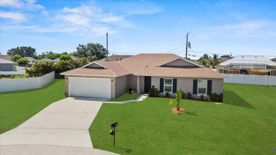 Mother-In-Law Suite!! Feast your eyes on this nearly brand new, customized Synergy Homes Verona model Exterior Elevation A , 4/2/2 CBS 1,915 square foot home, complete with a mother-in-law suite, built in 2023 and barely lived in. This home is incredible, but lot is unbeatable! This pristine home is situated on a .28 acre pie-shaped lot at the end of a cul-de-sac in the deepest interior portion of a quiet neighborhood in the coveted 34953 zip code in Southwest Port St Lucie. This is the best valued home on the market at this time with unbeatable location, incredibly spacious floor plan complete with a Northward facing covered patio and a huge, private backyard due to the pie-shaped lot on the cul-de-sac, and it's nearly brand new.