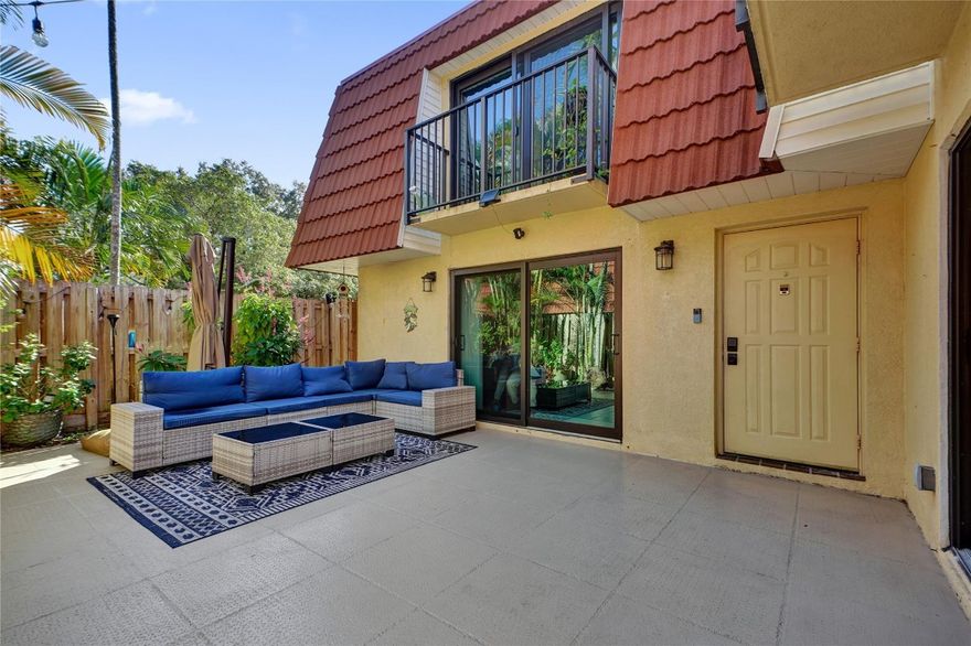 Meticulously maintained residence, located in the highly desirable Plantation, one of Broward County's most sought-after cities-The residence is accessed through a beautiful oversized courtyard, open to the sky and framed by trees and tropical plants-All new impact windows, doors, roof, AC and water heater-Fully renovated kitchen boasts modern white cabinetry and countertops, stainless steel appliances, and an open, bright layout-The interior is thoughtfully designed with white ceramic title and laminate flooring upstairs, enhancing both style and comfort-Washer and Dryer inside the residence-Large and comfortable primary suite with direct access to an open balcony, walk-in closet, complemented by a tastefully renovated bathroom creating a true retreat-Community offers lots of amenities.