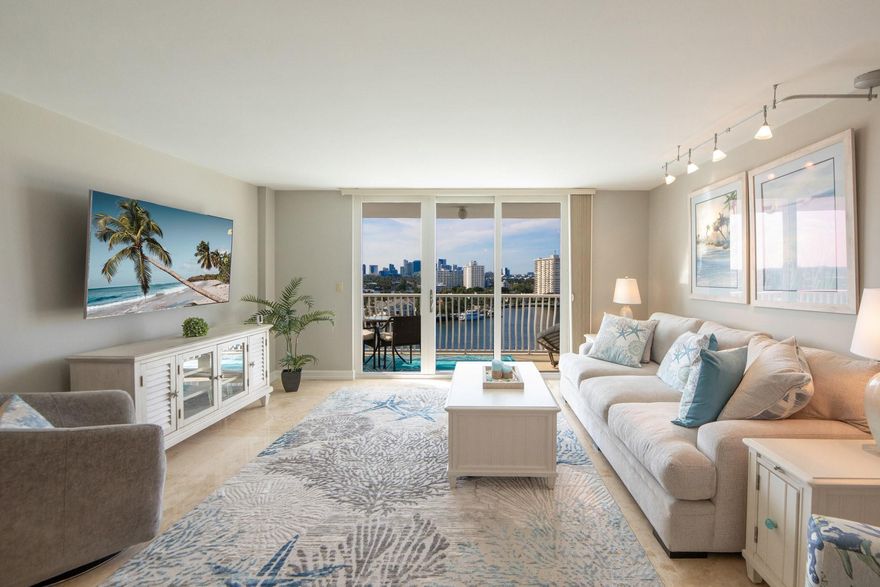 Stunning views of the Intracoastal Waterways, the City of Fort Lauderdale skyline, mind blowing sunsets and a parade of yachts everyday from this 12th floor nicely renovated 1200 sf, 2 bedrooms & 2 baths condo. 
Conveniently located right across from Las Olas Beach, minutes away from the downtown business and entertainment district and a short drive to FLL International airport. 
The Venetian is a very desirable "Resort style" building with tiki bar, lots of outdoor grills, pool, gardens, library w/ free WiFi, 24hr security, ping-pong, billiard and a large fully equipped 24 hrs fitness center. Internet and basic cable are included in the low monthly maintenance fee. Dockage as available! Priced to Sell!!!  A must see!