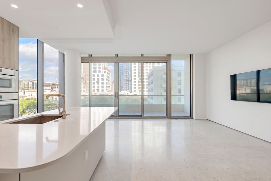 Experience refined living in this beautifully designed 1-bedroom, 1 full bathroom, and 1 half bathroom residence at the La Clara. Offering 1,213 sq. ft. of interior living space and an additional 314 sq. ft. of private balconies, this spacious private condo blends comfort and sophistication. Floor-to-ceiling windows invite natural light throughout the open-concept living and dining areas, while expansive balconies provide the perfect setting for relaxing or entertaining. 24-7 concierge services, full-service gym and a stunning spa-like waterfront swimming pool.