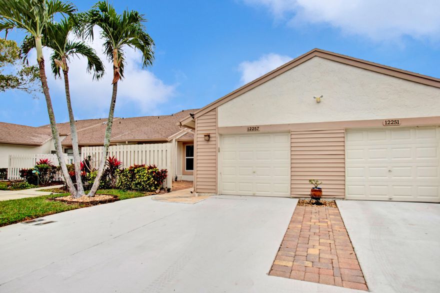 2 bed 2 bath 1 car garage townhouse in a well maintained 55+ community. New flooring, baseboards. Hurricane impact doors and windows throughout. Enjoy the screened-in patio out back as well as a private patio in the front of the house. Cable and internet are included! Conveniently located just a few miles from I-95 & the turnpike. Close to the new plaza including Publix, a pharmacy, fuel, doctors offices, and food options just minutes away.