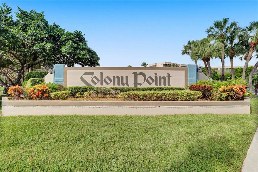 Enjoy the lifestyle you have been waiting for. Step inside to the largest unit with 1180sqft..  2 full bedrooms, 2 full bathrooms, "large walk-in closet in the main bedroom", with 2 large screened in balcony's from the breakfast area & dining room, and living room. Newer A/C, washer and dryer, stainless steel appliances, granite countertops, and wood cabinets. Spectacular water views from the kitchen & balcony. Extra large storage place comes with the unit on the same floor.. Colony Point 55+ Adult Community offers resort-style amenities including a heated pool, racquetball, sauna, billiard, fitness center, library, theater, tennis, jacuzzi, BBQ area, and a jogging path. Maintenance includes 24 hour security, Cable & internet, water, insurance, and much more. WELCOME HOME!!