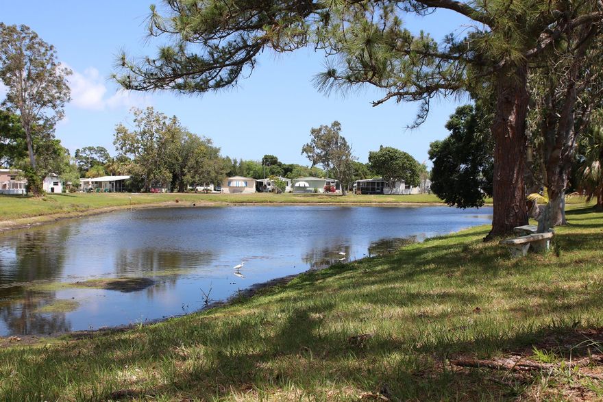 LAKE VIEWS, 55+, 2 bed/2 bath w/ LARGE Florida room! ROOF SEALED & Exterior PAINTED in 2024, AC 2019, Water Htr 2014. Enjoy fishing or watching birds & ducks glide by on the lovely lake. Beauty continues inside w/ sturdy floors. Kitchen boasts gently used appliances & adequate storage. Florida Room w/ AC serves as an additional living room, cafe, office & more! GREAT location in PSL & the community itself in a highly sought area! Tranquil & close to all amenities! Don't miss this opportunity to own a slice of paradise! Lot rent of 943.57 includes private golf course (no fees to play) heated pool, fitness, pickleball, tennis, shuffleboard, bocce, gym, library, card games, MahJong, Bible study, wood workshop, parades, dinners, dances, trips & more! Lawn cutting & trash included.