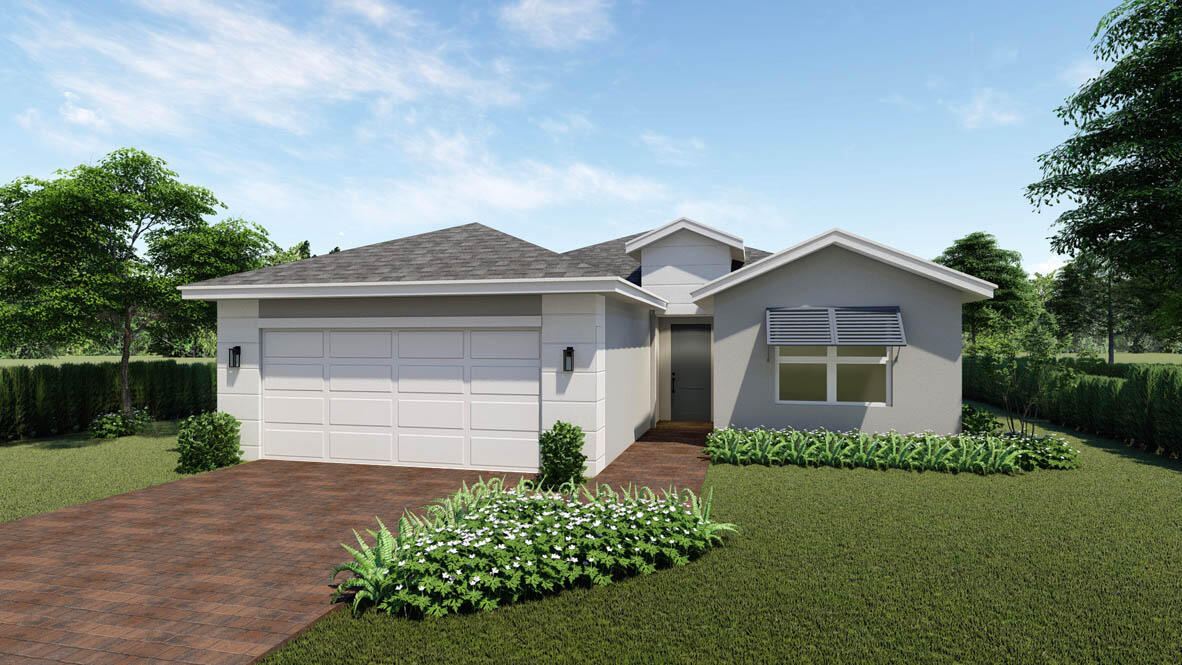 New Construction: Preserves Of Park Trace a stunning community brought to you by D.R. Horton, where modern living meets comfort and convenience. Nestled in a prime location, with a variety of thoughtfully designed homes that blend contemporary architecture with functional layout with a serene backdrop of a nature preserve. This exceptional Three-bedroom, two-bath residence is being built with the utmost attention to quality, featuring concrete block construction and impact glass windows for safety and peace of mind. The heart of the home is the kitchen, equipped with modern style white shaker cabinetry, soft-close drawers, an exquisite quartz waterfall island and wood look porcelain tile throughout. A large Lanai complete this home