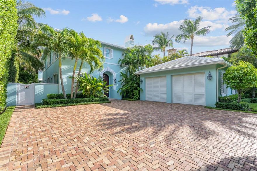 Welcome Home!  Step into this impeccable Bermuda style home, 4/4+, 2 car garage, located four houses from the Atlantic Ocean on a beautiful street walking distance to the beach, Worth Avenue, The Colony Hotel, dining and the many conveniences of Palm Beach!  This cheerful two story home with a backyard ready to entertain offers privacy set back from the daily life of sun, surf and fun.  The home is soothing with its natural light and landscaping - the perfect example of Palm Beach living.  Spacious chef's kitchen with Wolf appliances, outdoor built-in bbq, foyer, morning room/den/bar room, dining room, eat-in kitchen, flexible bedroom, gym or office on first floor.  Upstairs master and walk-in closet alongside 2 bedrooms and sitting area.  Ideal for those ready to live the PB dream.