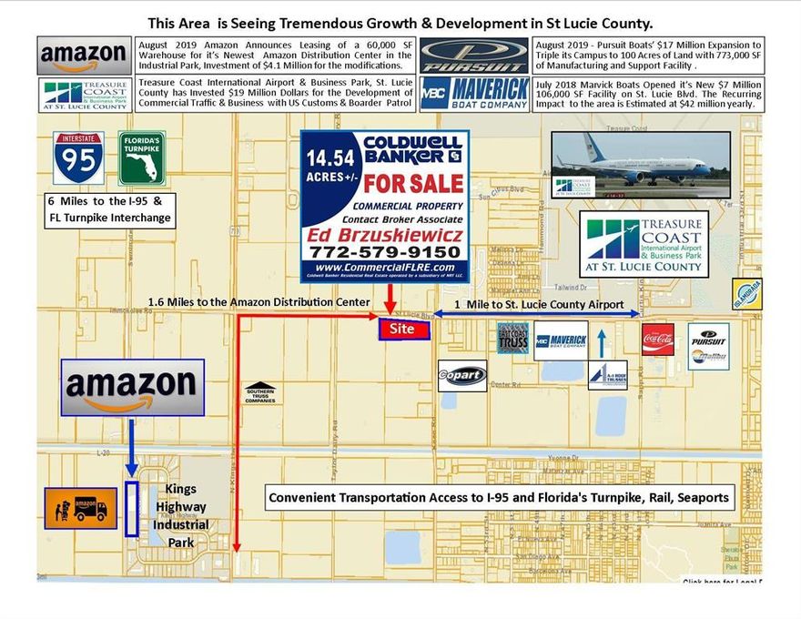 Commercial Development Opportunity, to own this corner location on St. Lucie Blvd & Keen Rd of 14.54 +/- Acres of Commercial Land, Zoned CN- Commercial, Neighborhood. This area is seeing Tremendous Growth & Development  in the area. Amazon has just announced the opening of New Amazon Distribution 60,000SF Center is located 1.6 miles away from this property and 1 mile from the Treasure Coast International Airport & Business Park. St. Lucie County is Investing $19 Million Dollar for the Development for Commercial Traffic and Business,  Pursuit Boat Group $17 Million Dollar Expansion 2019 & Marvick Boats New $7 Million New Facility 2018 on St. Lucie Blvd. This Commercial Land is corner site lot location consists of 14.54 +/- Acres Fenced, 1,438 +/- Ft of Highway Frontage St. Lucie Blvd & 400
