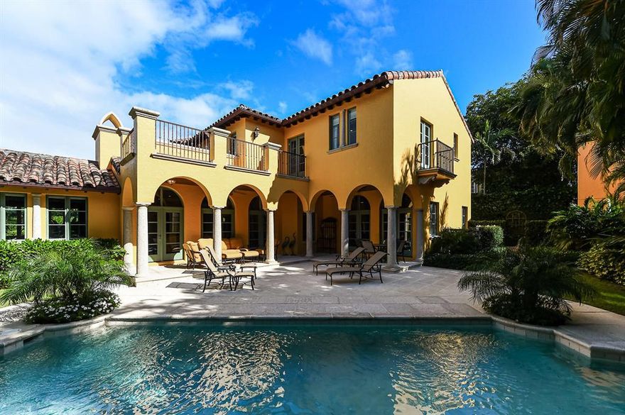 Beautiful In-Town Mediterranean home located on the sunny south side of Seabreeze Avenue on large In-Town, 100' x 122' +/- lot. Built new in 2000, the home features 4BR/5.1BA with light-filled family room, library, high ceilings and elevator. Inviting outdoor spaces include large pool, covered loggia and private, beautifully manicured grounds. Spacious owner's suite with dual baths and large balcony overlooking pool. With three bedrooms allocated to the main house, the 1BR/1BA detached apartment adds comfortable guest accommodations or staff quarters. 2 car garage and ample parking with driveway and circle drive.