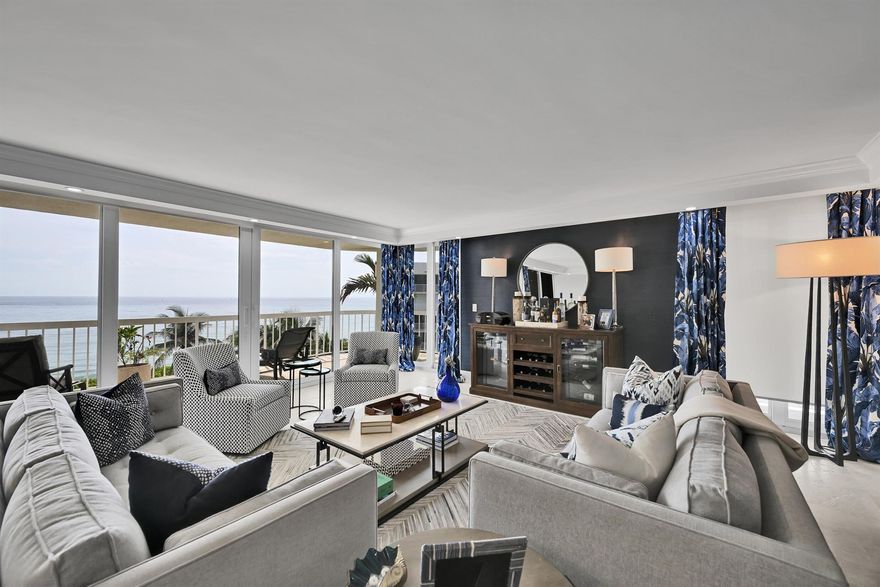 SUNRISE/SUNSET-Perhaps Most Incredible SE & SW 3 Bedroom Corner Oceanfront Penthouse Unit at the most desirable Meridian. 2 sweeping balconies directly overlooking the ocean and the intracoastal.  Totally renovated unit with open kitchen...ideal for entertaining.  No expense spared from Sub Zero to top of the line impact windows with white interiors.  Incredible views from every room including 2 separate balconies in the primary.  Full Amenity Building including gatekeeper, pristine beach, tennis/pickleball/basketball, fitness, new social room, newer pool with hot tub, private beach access, assigned garage parking, etc.  Best location near shopping, restaurants, par 3 golf.  Live the Palm Beach Lifestyle from your Oceanfront Penthouse Apartment.  No expense spared.