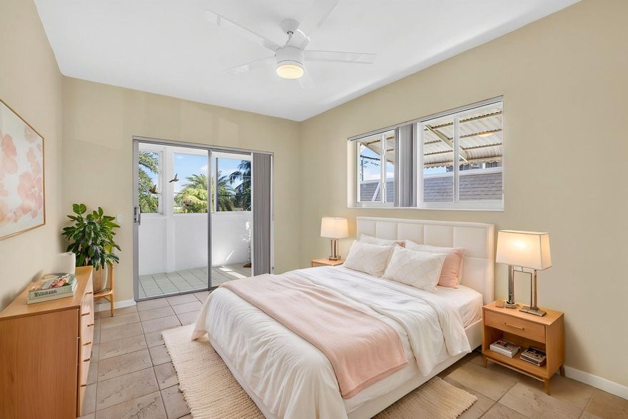 This is a jewel of a unit. 2 bedrooms/1 bath. Large WIC. Gorgeous tile floors mimicking travertine. High-end renovation in kitchen w/premium cabinets & granite countertops. Lots of natural light because it's an end unit w/4 extra windows on East side of unit. NEW windows throughout including balcony overlooking pretty green space and private SFH neighborhood. Bldg 23 sits behind recreation bldg w/large pool, pickleball court, shuffleboard, bocce ball courts, putting green, BBQ area, auditorium, craft room, library, 2 gyms, saunas, etc. Bldg 23 sits on small hill providing views over neighboring buildings, Unit location in community provides tremendous privacy compared to other buildings & units here. Tinted windows help lower utility costs. Close 2 beach, 95, Tri-Rail. Grab this one quick! This is a well-managed 55+ development across from 750-acre John Prince Park and Lake Osborne.