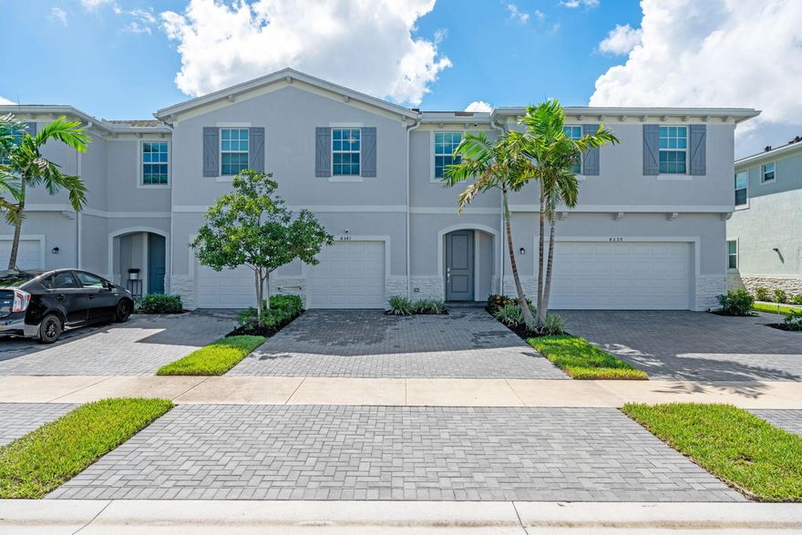 This 1,851 sq. ft. townhome at Lakeshore at The Fountains in Greenacres, FL offers 4 bedrooms, 2.5 bathrooms, and a 2024-built open-concept layout. Features include a large great room, stainless steel appliances, quartz countertops, walk-in closets, in-unit washer and dryer, central air, energy-efficient lighting, and attached garage with guest parking. The gated community provides 24/7 security, resort-style pool, 1.2 Gigabit Internet with WiFi, landscaping, trash removal, and water views. Conveniently near Publix, dining, shopping, I-95, Florida's Turnpike, and 15-20 minutes from the beach. Rent: $3,250/month includes WiFi, landscaping, and trash. Pets are restricted Up to 2 dogs (30lbs max, each) No Cats; HOA approval required.