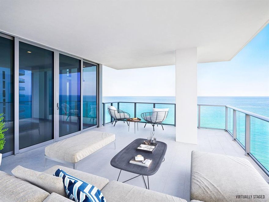 Your private beach home awaits in this 3-bed, 4.5 bath + Family room residence with 3,753 interior sq. ft.  As one of only 48 residences at the newly completed boutique 5000 North Ocean, a private elevator welcomes you into a modern, ocean to Intracoastal residence. You will love the expansive, northeast terrace offering direct views of the ocean and 340' of Singer Island beachfront. West-facing terraces provide dramatic Intracoastal views. Includes two assigned garaged parking spaces & climate-controlled storage locker.  5000 North ocean provides a gracious lobby with full time reception & concierge services, club room, state-of the art fitness center, south facing oceanfront pool with sun all day, a secluded beach & cabana w/ fireplaces for entertaining.  Pet friendly. Others Available. Beautifully finished and delivered furniture-ready with designer coordinated selections. Expansive walls of glass, innovative architectural designs and crisp modern interiors combine to create an unprecedented coastal lifestyle.  
Elegant, large format porcelain flooring (24X48) throughout with 8' solid core interior doors.  
The designer kitchen features European cabinetry with the latest storage systems and integrated LED lighting. A large Cristallo Quartzite island with waterfall edges, Quartz countertops and full-height backsplashes.  Wolf and Subzero appliances include a 30' refrigerator and 18" freezer column, gourmet 5-burner GAS-cooktop with 36" retractable stainless steel canopy hood, under-counter microwave drawer, double wall ovens with warming drawer.  The bar area provides both a wine cooler & beverage center. 
Owner's suite includes expansive closet space.  The bath finishes incorporate Lux High Gloss White European cabinetry, Nestos Brown marble countertop, with Grohe fixtures, Kohler sinks, and Toto toilets.  Guest baths appointed with same level finishes. 
The laundry room has upper & lower European cabinets with large capacity Electrolux front load washer & dryer.