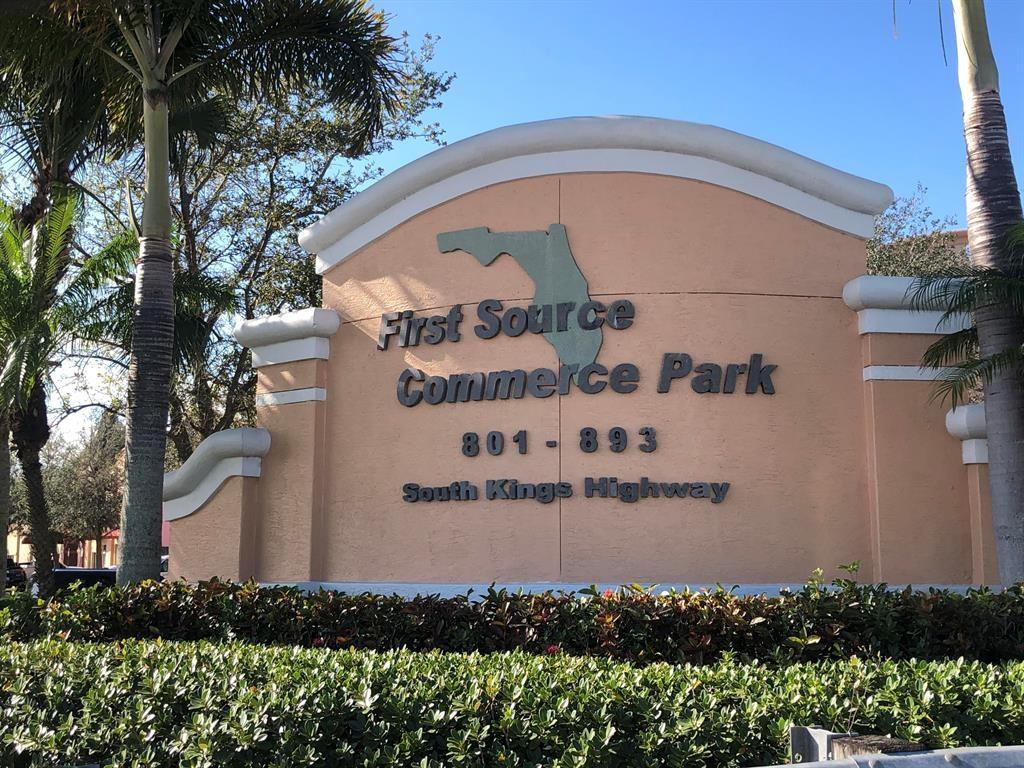 Warehouse condo with offices on Kings Hwy, Ft. Pierce. Close to I-95, Florida turnpike in First Source Commerce Park. Approx 1060 sqft in warehouse, 500 sqft in office, and 400 sqft in mezzanine storage. Warehouse has 18.5' ceilings & 12'x14' ground level roll up door. Unit has fire sprinklers, 3 phase power, office has reception area.