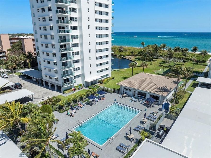 Rented through the season and available April 1, 2026. Welcome to your own slice of paradise! Beautiful and bright corner residence with breathtaking sunrises from your private balcony and refreshing ocean breezes. Located in highly desirable Tiffany Gardens offering private beach access and views of the Hillsboro Inlet, Lighthouse and Pompano Pier from the community beachfront. Inside features modern upgrades, hurricane impact windows and tasteful furnishings creating the perfect coastal retreat. Enjoy resort-style amenities including a pool, lagoon/lake, bocce ball, shuffleboard, miniature golf and clubhouse. Corner carport near your entrance plus plenty of guest parking. Ideally located between the Deerfield Beach and Pompano Beach Piers with great restaurants and shops nearby.