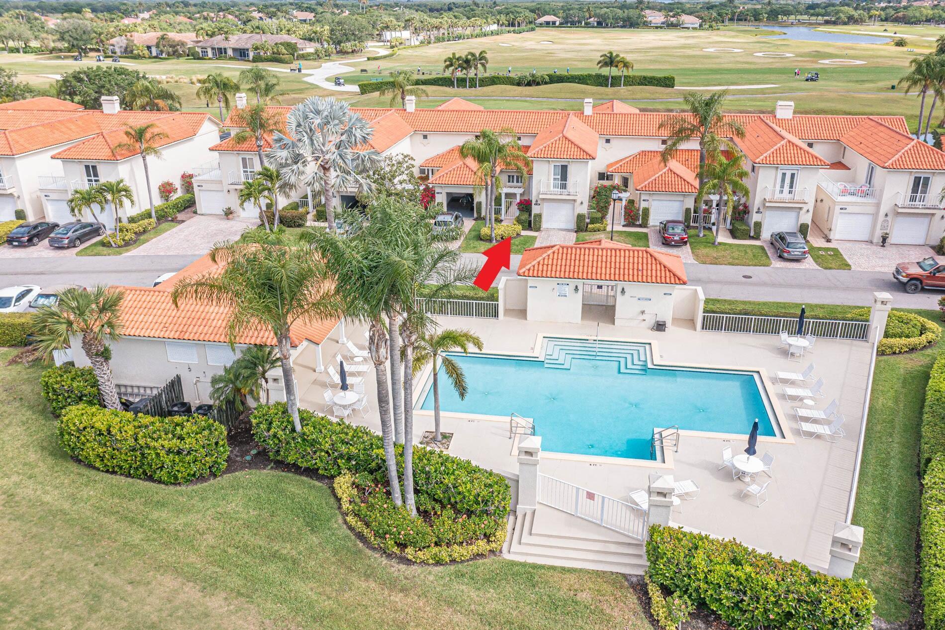 Amazing location across from pool! Stunning 2 level turnkey townhome with first floor master ensuite. 2 story ceiling in living room with fireplace and doors to enclosed garden room/lanai with view of golf course and pond. Fully equipped kitchen, large dining room, and separate laundry room on first floor. Upstairs, 2nd bedroom, full bath, den/office and loft area/sitting room open and overlooking the living room. Attached 1 car garage. Many upgrades throughout. Enjoy the Grand Harbor location within minutes of beaches and shops. Available December - May. No pets