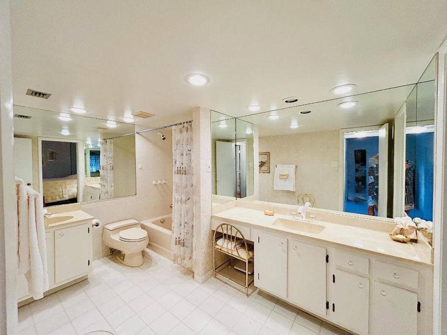 Two bedroom upstairs condo located in the 55+ community of Pine Ridge South Village 2. The building located at the end of the drive giving privacy and tranquility. This property offers a unique one of a kind bathroom. No other property in the community features this large open oversized bathroom with recessed lighting, a fabulous soaking tub surrounded by updated tile walls. His and hers sinks with large mirrors and extended vanity area. Perfect for guests to have their own sink area. Partially open kitchen floor plan w/ laundry room including pantry area and full sized washer & dryer. Entrance opens to a screened enclosed porch with floor to ceiling sliding glass doors and storage closet. New electric panel. Community has clubhouse with planned activities, line dance lessons, heated pool