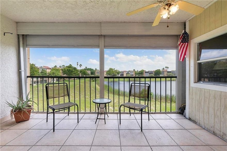 SICK OF SNOW?  Come see this SPACIOUS condo with serene LAKE VIEW IN THE 55+ community of Palm Lakes. Real wood kitchen cabinetry, light laminate wood floors, SEPARATE OFFICE OVERLOOKING WATER. NO CARPET. Walk in closets, WASHER/DRYER IN THE UNIT.  LARGE MASTER, ROOF just A COUPLE YEARS OLD, already paid for.  Enjoy community amenities like two pools, gym, library, clubhouse that can be rented for a reasonable fee.  Close to highways, shopping mall, restaurants.  Beach is a straight shot east on Atlantic.