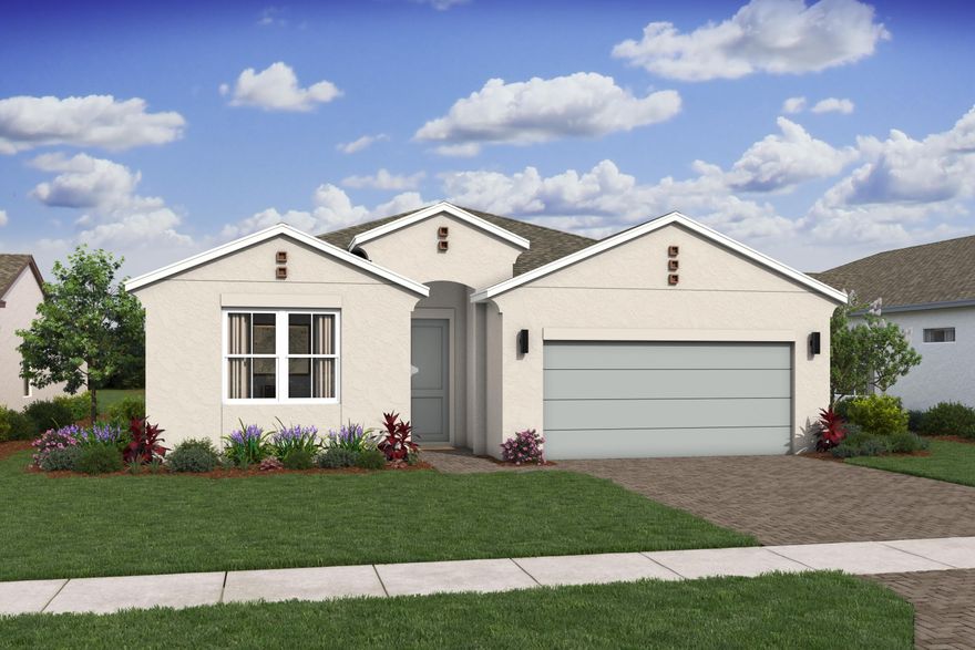 The Taylor showcases a spacious great room with soaring vaulted ceilings and serene preserve views, creating an open and inviting atmosphere. The well-appointed kitchen features designer cabinetry, a large pantry, and a center island that overlooks the main living space, making it ideal for both everyday living and entertaining. A striking vaulted ceiling seamlessly connects the dining area and great room, enhancing the home's airy feel. This thoughtfully designed split floor plan includes two bedrooms and two-and-a-half bathrooms, along with a private home office complete with stylish barn doors—perfect for remote work or quiet study. The tranquil primary suite offers elegant ceiling details, a generous walk-in closet, and a polished en-suite bath with dual vanities and a spacious shower. Additional highlights include an inviting covered patio with a 12-foot multi-slide door for effortless indoor-outdoor living, as well as an attached three-car tandem garage that provides ample parking and storage.