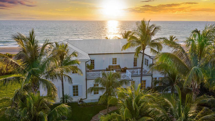 Magnificent, private family compound on almost 2 beautiful Innocenti & Webel designed landscaped acres with 225' of prime Jupiter Island oceanfront. This wonderful property includes a main house, guest cottage and fully equipped pool cabana complete with an automatic disappearing pool cover sits on a high elevation with wide, unobstructed turquoise blue water views. The main house was completely rebuilt in 2001 and features light filled rooms with spectacular views of the ocean and 4 enormous bedrooms. The large 2 bedroom guest house above the garage is almost 1100 sf. ft. and has a living and dining area and full kitchen. All this and a Jack Nicklaus designed putting green makes this a truly special Jupiter Island tropical oasis. Whole house generator and 3 propane tanks.