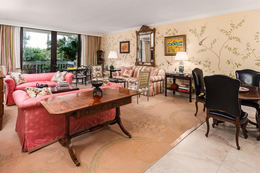 A garden 2-bedroom 2 bath apartment in one of the best ocean front buildings in Palm Beach. The apartment has a terrace and an outside open courtyard. Close proximity to world renown Worth Avenue, high-end retail, restaurants, galleries and the Lake Trail.  The apartment faces north and has partial ocean views from the second bedroom and the garden terrace.  The building is a full-service building with 2 parking spaces in the garage, beach access, pool, exercise room, community room with a full kitchen and a full building generator.