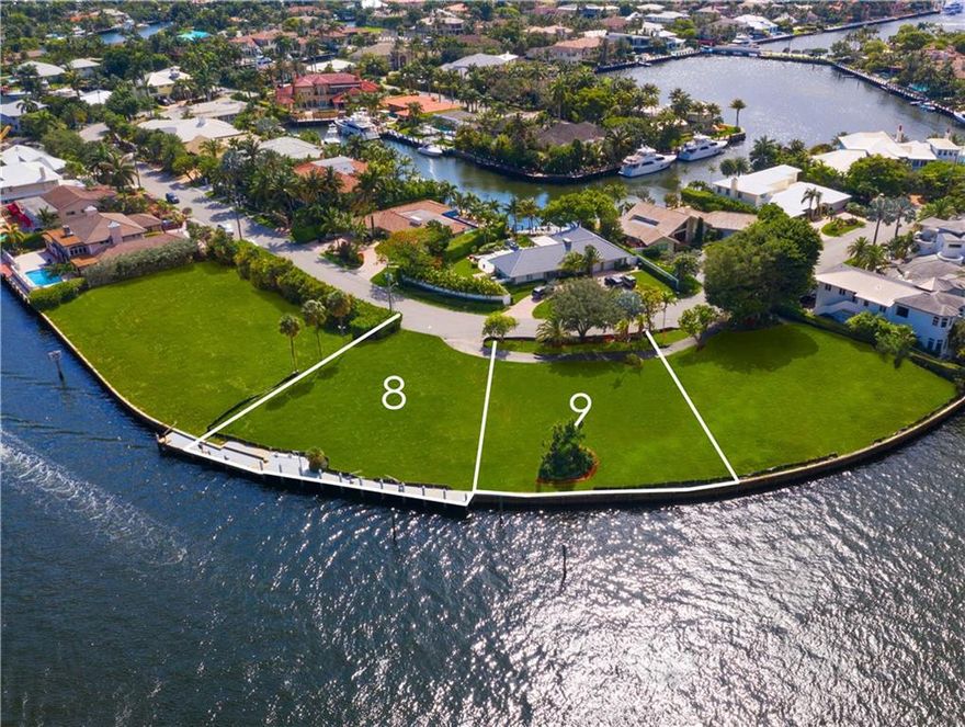 One of only two lots remaining of this iconic assemblage! Lot 8 of this deep water Estate is serenely & desirably located in the heard of guard-gate secured Harbor Beach (with private Beach club)! Offering 130 ft of prime waterfrontage & stunning views! Current waterfront depths range from 8 to 12 ft +/-.  Presenting a unique opportunity to develop 12,953 sf +/- parcel alone or acquire lot 9 also for a total of 260 ft of waterfrontage. Visit this incredible property to appreciate the true scope of rarity & value of real estate that cannot be duplicated! Lots 8 and 9 combined will accommodate a 170ft yacht on a 212 ft dock!