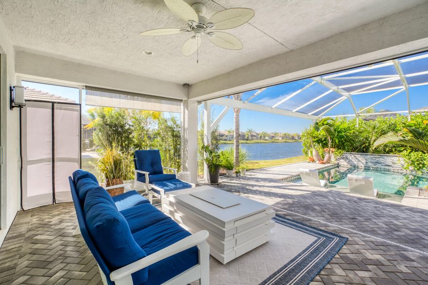WHY WAIT 12-13 MONTHS TO BUILD? Base price starts at $529k, but this move-in-ready home features over $268,000 in premium builder & post-closing upgrades (which cost more today). Save nearly a year of construction time and secure unbeatable value. EXTREMELY RARE Tribeca Pool Home. Relax on your lanai offering a serene view of the lake and a one-of-a-kind custom-designed pool featuring a sun deck, raised landscaping bed, and a tranquil waterfall. Professionally landscaped front to back, whole-house generator, tankless water heater, soft-close cabinetry. Organic Modern design upgrades throughout. LIST OF UPGRADES PROVIDED. Enjoy Riverland's amazing amenities: A 2-lane scenic Paseo for walking, golf carts/bikes; a 34,000 sq ft clubhouse w/ resort-style pool, restaurant, & live entertainment;  a 24-acre fitness campus w/ state-of-the-art gym, 4 pools (3 outdoor/1 indoor); plus an arts and culture center for cooking, painting, or pottery!  Exterior & Outdoor Living  " Custom Pool & Spa: Features a sun deck, waterfall, and lakefront views. " Summer Kitchen & Pool Ready: Includes gas stub-outs for a future kitchen and heater, plus a pre-wired pool junction box. " Storm Readiness: Equipped with a whole-house generator, electric hurricane shades on the patio, and impact glass entry doors. " Enhanced Curb Appeal: Widened driveway and walkway, professional landscaping, and a custom etched front door with a phantom screen. " Functional Upgrades: Whole-house gutters and a gas tankless water heater. Premium Interior Finishes " Gourmet Kitchen: Level IV cabinetry with chimney hood, cabinet pantry conversion, steel pull-out drawers, and a decorative tile backsplash. " Designer Ceilings & Walls: Unique vellum reflective ceilings in the kitchen and living room, crown molding, and a custom 3D mirrored dining wall. " High-End Flooring: Upgraded Group 05 tile throughout main living areas and high-end seamless flooring in the primary suite. " Lighting & Electrical: Over 20 additional recessed lights, custom designer fixtures and fans, and above/below cabinet lighting. " Window Treatments: High-quality plantation shutters, custom curtains, and blinds. Master Suite & Bathrooms " Spa-Like Primary Bath: Features a flush-entry, floor-to-ceiling frameless and doorless shower with upgraded tile and dual vanities. " Upgraded Secondary Baths: Level IV vanity cabinets, undercounter Kohler sinks, and mirrors to the ceiling. Additional Features " Interior Details: Double French doors for the den and a two-color custom paint scheme. " Smart Storage: Custom laundry room cabinetry and suspended ceiling storage in the garage.
