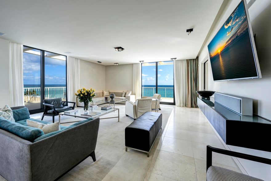 Discover the epitome of seaside luxury in this direct oceanfront corner penthouse, where exceptional living meets modern elegance. With 3 spacious bedrooms and 3 thoughtfully designed baths, this residence showcases an impressive 10-foot ceiling height, creating an airy ambiance that seamlessly blends comfort with sophistication. Five floor-to-ceiling sliders invite natural light to flood in, showcasing the magnificent ocean views. Step outside onto a sprawling 1,450± SF wrap-around terrace, your private sanctuary adorned with breathtaking, unobstructed views of the Atlantic Ocean. Imagine morning sunrises and evening sunsets as your daily backdrop, where every moment feels like a vacation. The iconic 400 Building, a town landmark designed by the renowned architect Edward Durell Stone, encapsulates a perfect blend of heritage and modern sophistication. Its amenities are nothing short of exceptional, featuring a breathtaking open-air central water garden atrium, a stunning rooftop pool and sundeck, a fully-equipped fitness room, a stylish party room, and cozy guest bedrooms for friends and family. Situated just a block from the chic boutiques and vibrant atmosphere of Worth Avenue and steps away from mid-town beach, this penthouse promises the best of the South Florida lifestyle.  This is more than just a home; it's a lifestyle, poised at the intersection of rich heritage and innovative design. Experience the best of the bestyour oceanfront sanctuary awaits.