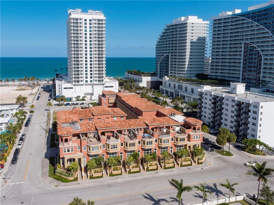 This gorgeous 4 level townhouse is located in the highly desirable Central Beach.One block East you have the beautiful blue ocean and all the finest restaurants. Minutes from famous Las Olas Blvd. and Fort Lauderdale Intl' Airport. Over 3,000 sq. ft., elevator, two car garage and a security gate. First floor 2 car garage and laundry. Second floor living room, formal dining room,breakfast area and kitchen. Third floor master bedroom ensuite,two guest rooms and a bathroom.Fourth floor guest bedroom ensuite and a sitting area.Oversized outside terrace.