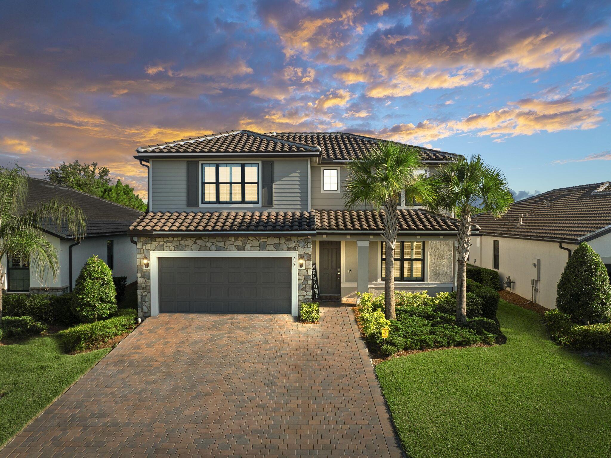 Beautifully upgraded Whitestone model on a private preserve lot in one of the area's top gated communities. Built in 2021, this smart home features impact windows, plantation shutters, widened driveway, and extended garage. Thoughtful layout offers a first-floor primary suite and upstairs junior suite--perfect for a teen, guests, or multigenerational living. Enjoy golf cart rides to Publix, monthly events, and a resort-style clubhouse with lap pool, spa cabanas, tennis, pickleball, basketball, and fitness center. Family-friendly, secure, and social with one of the lowest HOA fees around and so much included. Transferable roof (2026) and A/C (2031) warranties add peace of mind.