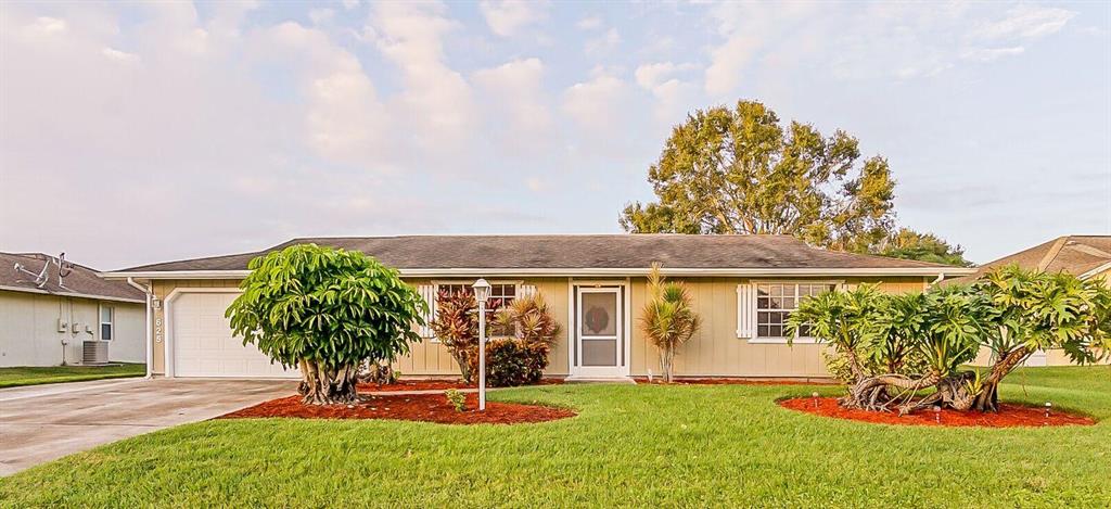Comfortable well maintained 2 bed/2 bath/2 car. Enjoy the screened back porch that looks out to a large yard that is beautifully landscaped. Well for the sprinklers. Both bedrooms are good size. Hurricane shutters, roof, garage door newer as of 2004, a/c 2006 Seller will sell most all of the furnishings so can be ready to move in. Seller requesting delayed closing or close earlier and rent back.